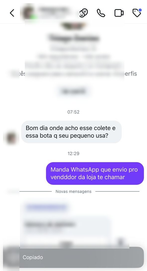 Conversa de cliente pedindo indicação de loja