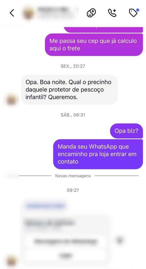 Conversa de cliente pedindo indicação de loja