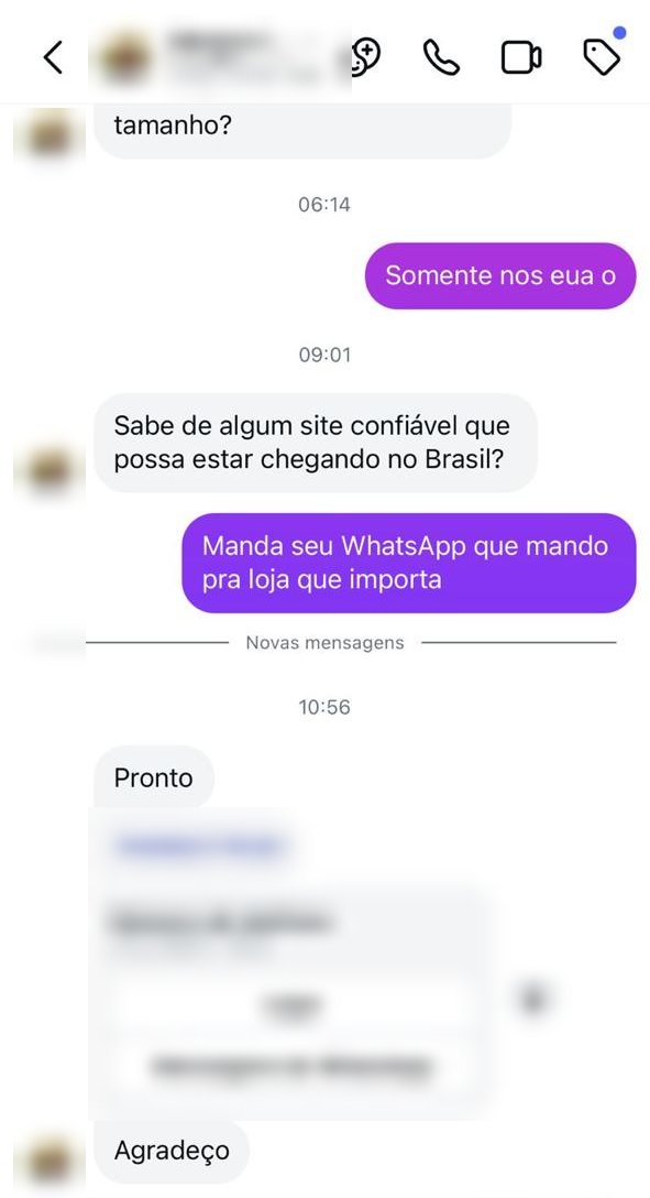 Conversa de cliente pedindo indicação de loja
