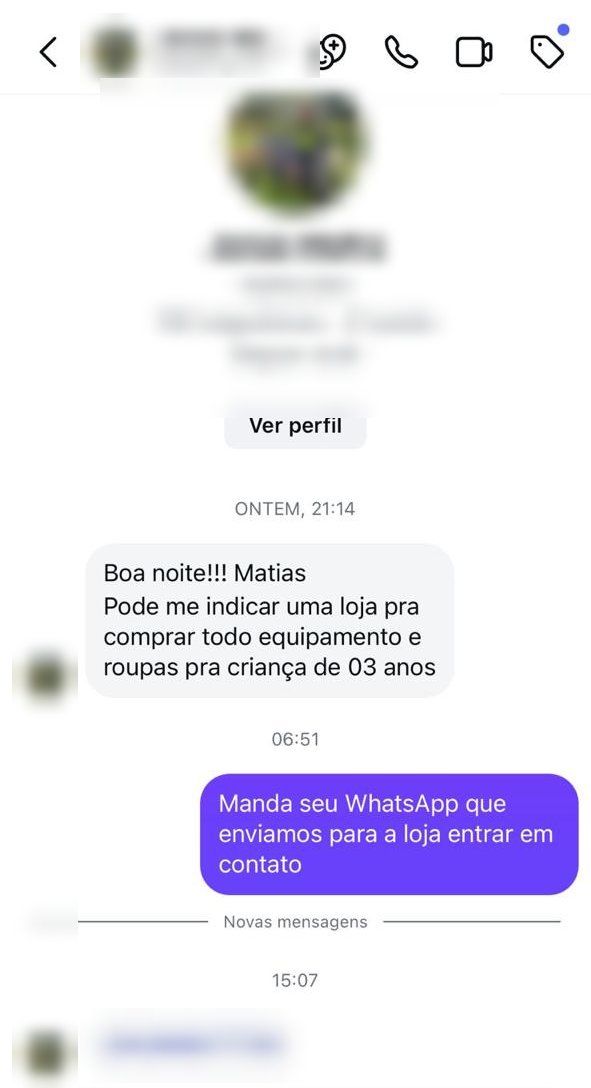 Conversa de cliente pedindo indicação de loja